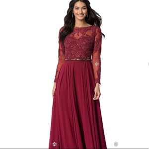 Roiii Fashion Long Sleeve Maroon Bridesmaid Dress Petite